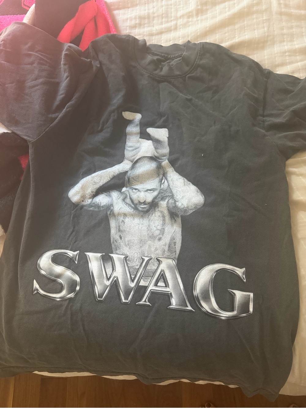 Black "SWAG" Graphic Tee with Monochrome Print Justin Bieber The Roxy